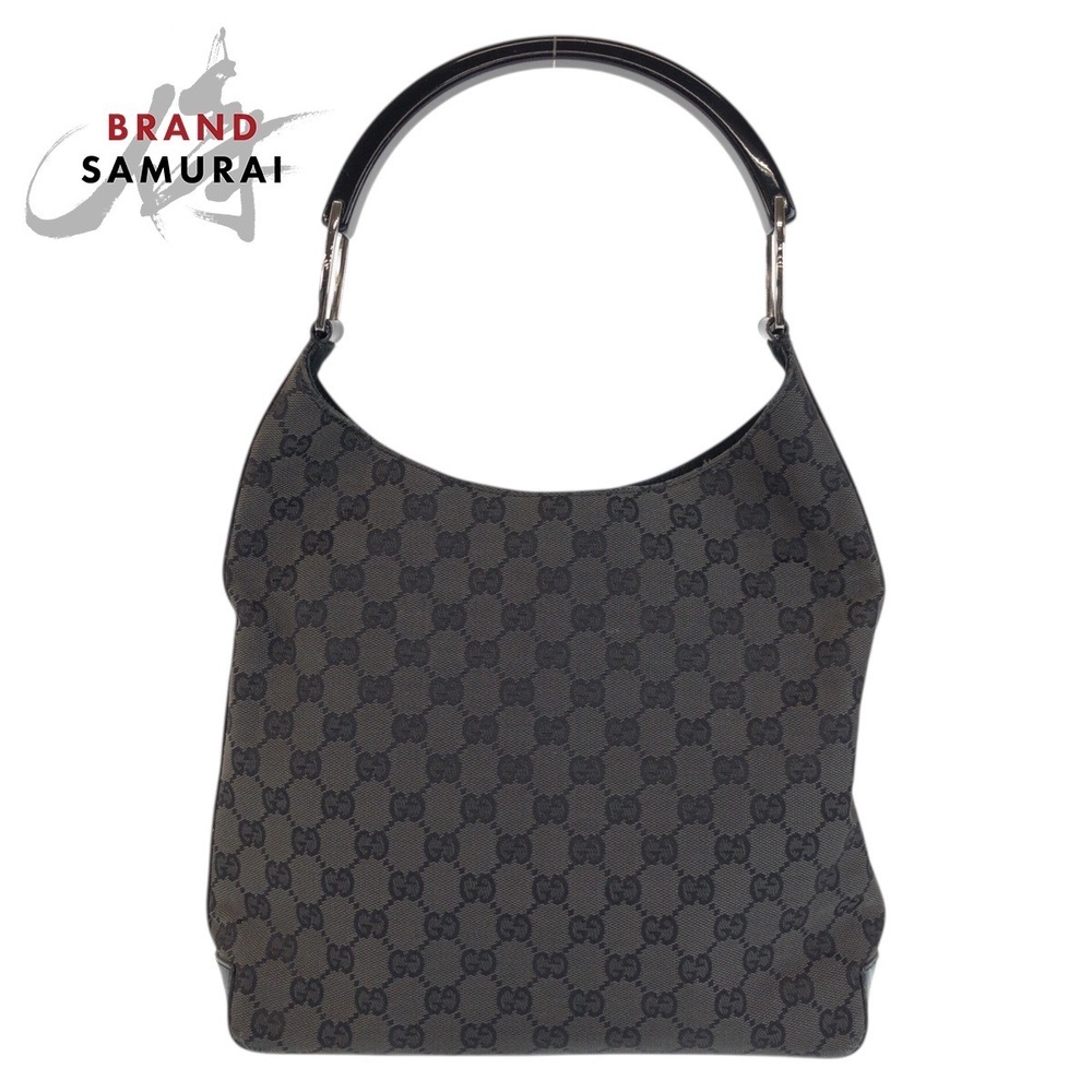 GUCCI black GG canvas suede hobo shoulder bag
